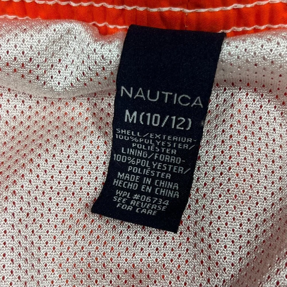 Nautica Boy Swim Trunks Shorts M (10/12) Orange Black US83 Colorblock Mesh Lined